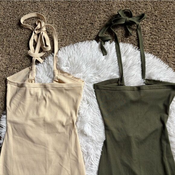 SHEIN Dresses 2 Total Green Cream Stretchy Sexy Womens Size XS - Picture 4 of 9